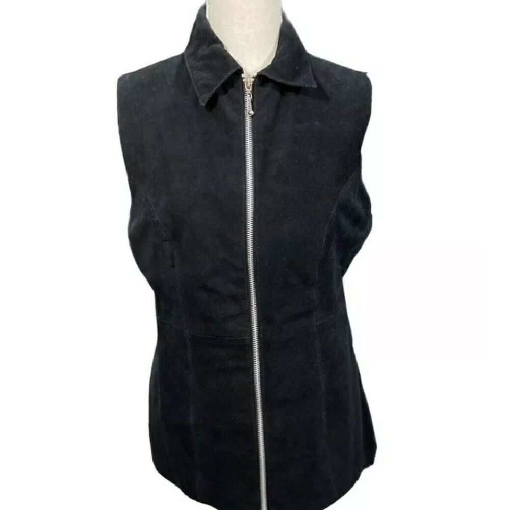 NWT VTG Speed Limit Suede Leather Zip Up Collared Black Lined Vest size Medium